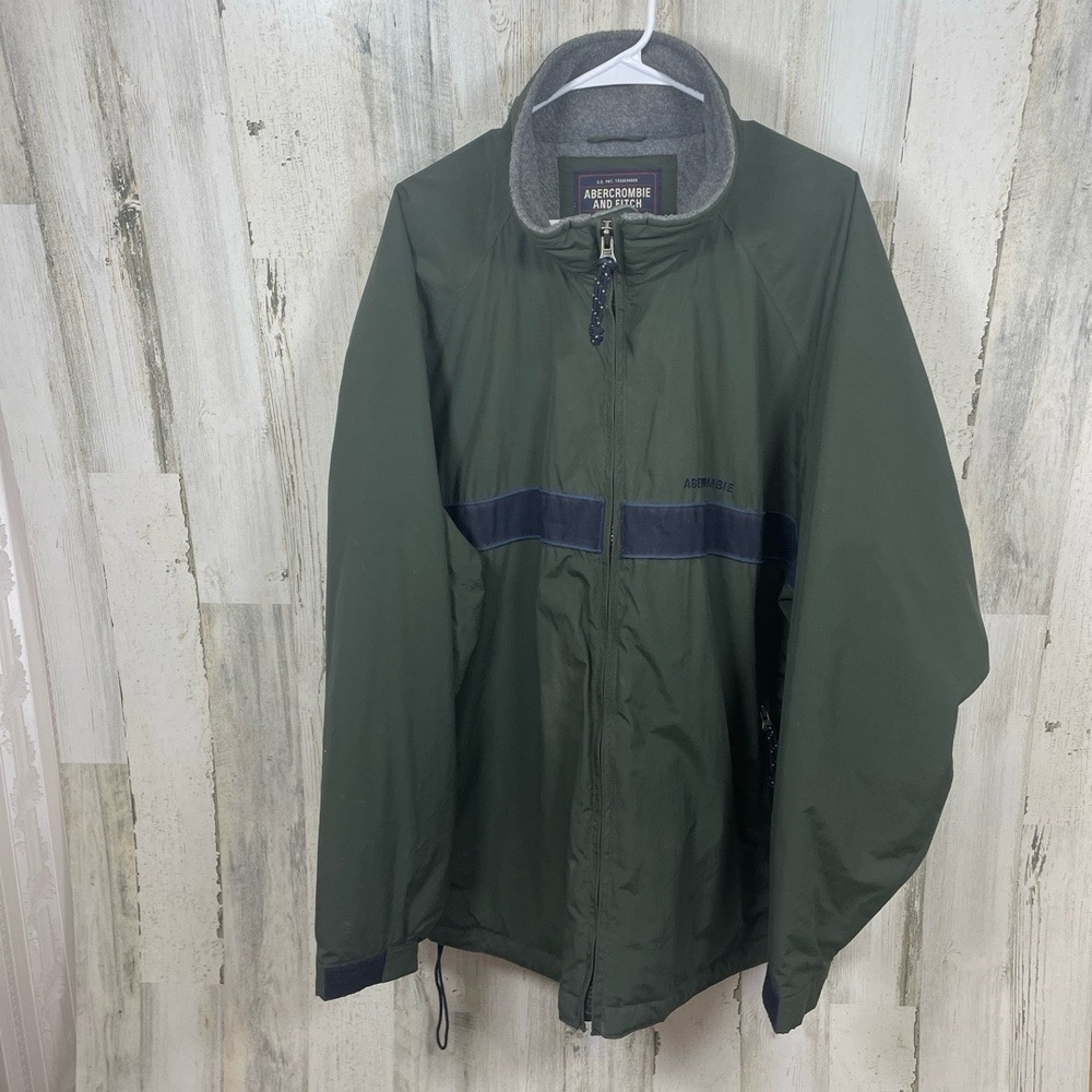 Abercrombie & Fitch Vintage Mens XL Green Blue Striped Windbreaker Jacket Fleece